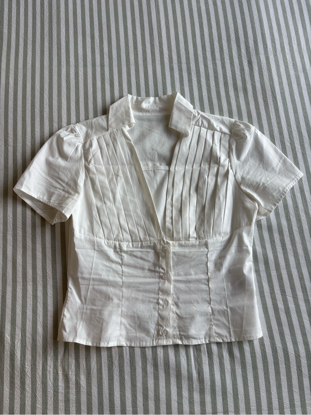 White Cropped Button Up Top